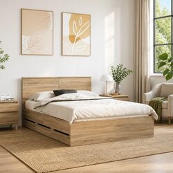 Reliable Bed Frame with Storage Drawers in Sonoma Oak Finish