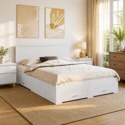 White Bed Frame with Built-in Drawers 150 x 200 cm