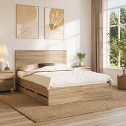 Bed Frame with Drawer Storage Sonoma Oak 150 x 200 cm Engineered Wood
