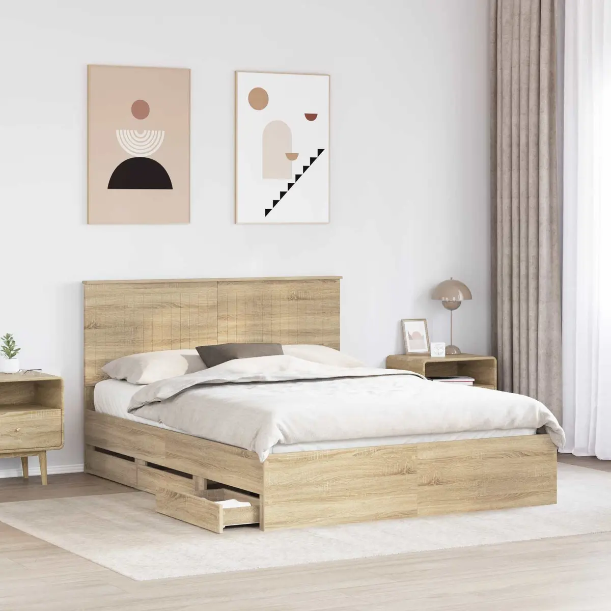 Bed Frame with Drawer Storage Sonoma Oak 150 x 200 cm Engineered Wood