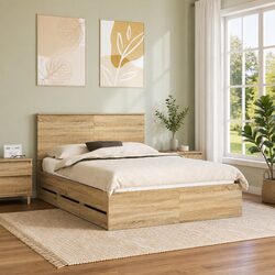Bed Frame with Drawer Storage Sonoma Oak 135 x 190 cm Engineered Wood Platform