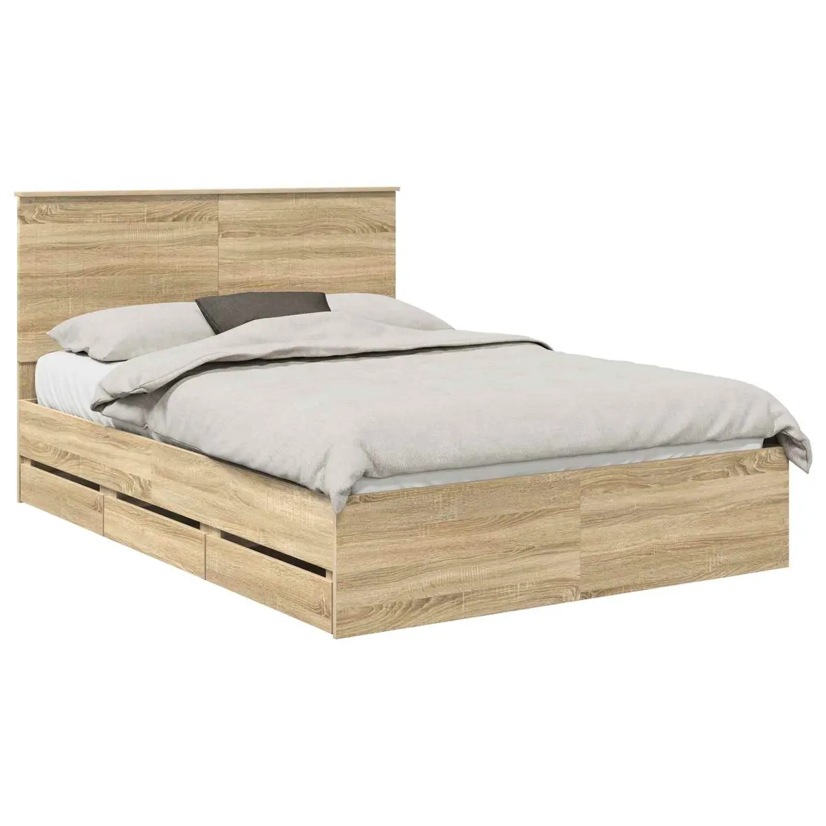 Bed Frame with Drawer Storage Engineered Wood 135 x 190 cm Brown Sonoma Oak