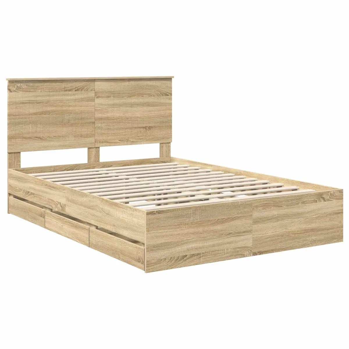 Bed Frame with Drawer Storage Engineered Wood 135 x 190 cm Brown Sonoma Oak
