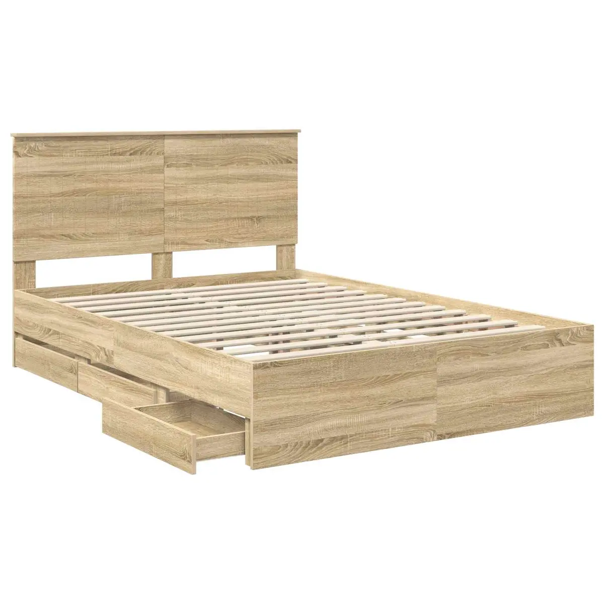 Bed Frame with Drawer Storage Engineered Wood 135 x 190 cm Brown Sonoma Oak
