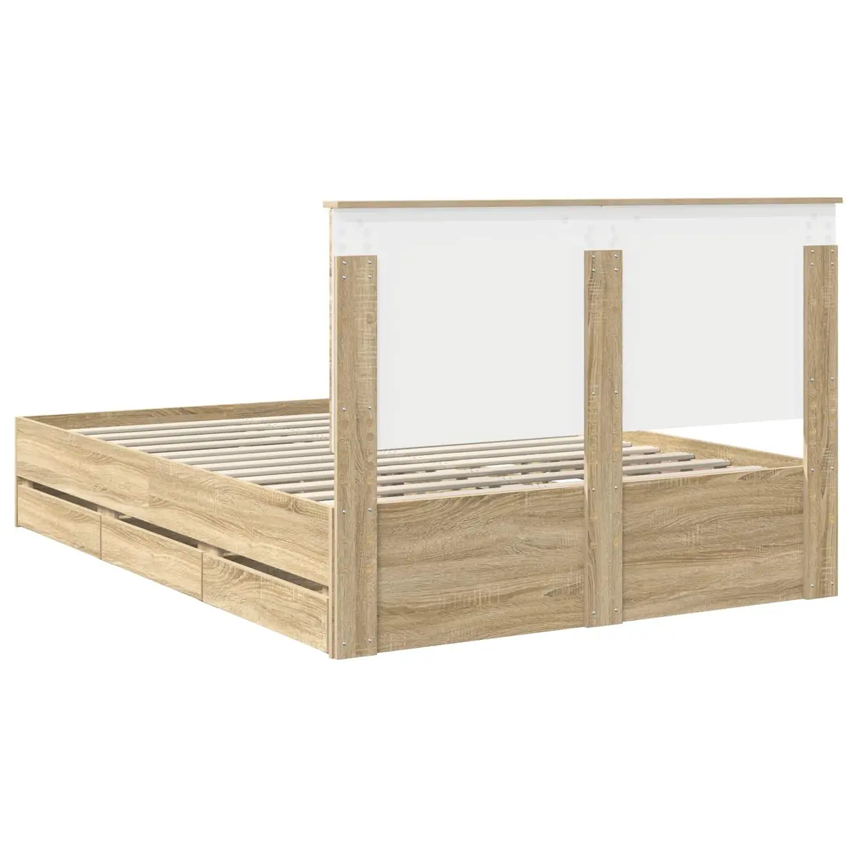 Bed Frame with Drawer Storage Engineered Wood 135 x 190 cm Brown Sonoma Oak