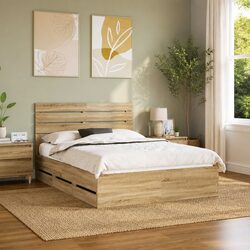 Stylish Bed Frame with Storage Option 150 x 200 cm Sonoma Oak