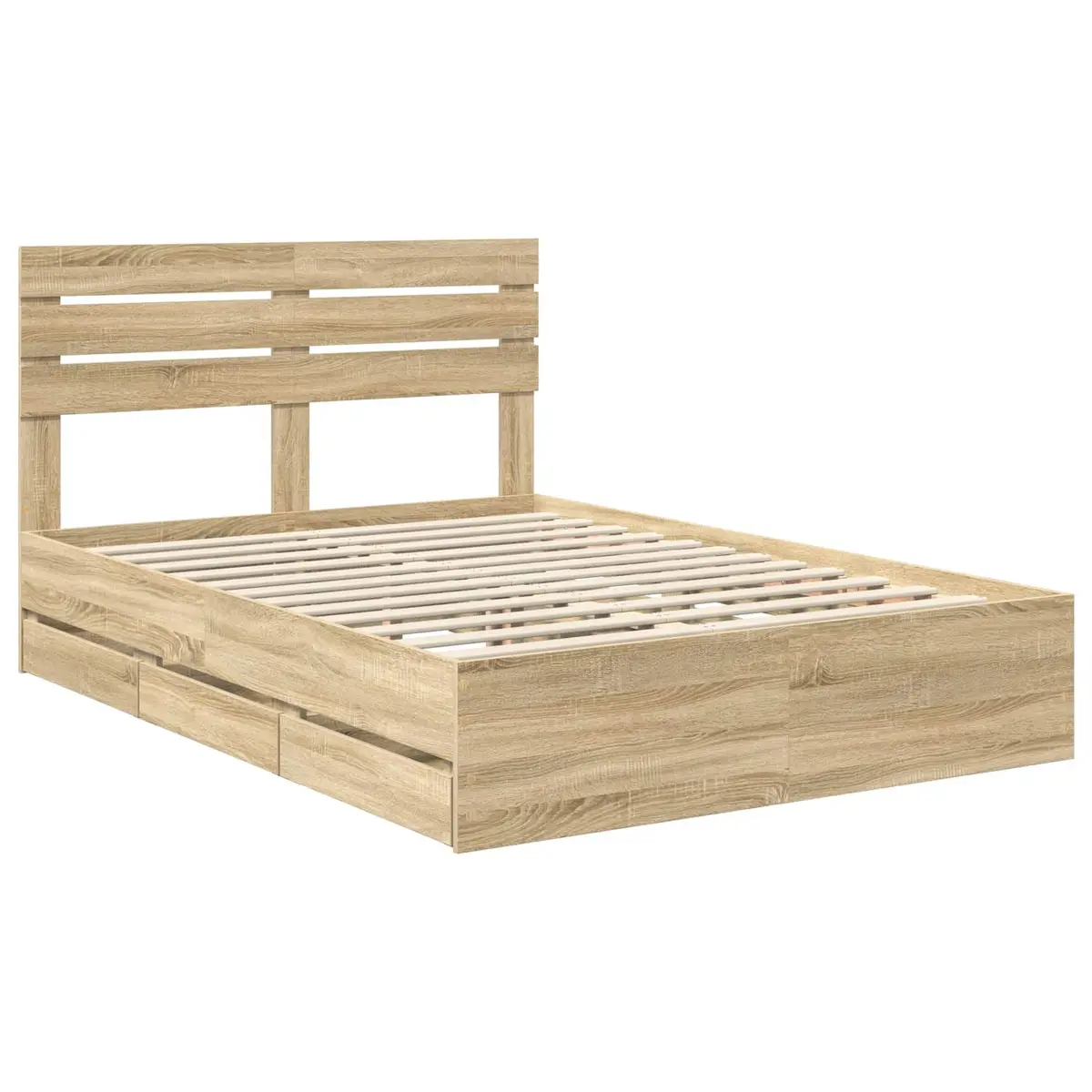 Bed Frame with Storage Drawer Modern 150 x 200 cm Brown Sonoma Oak