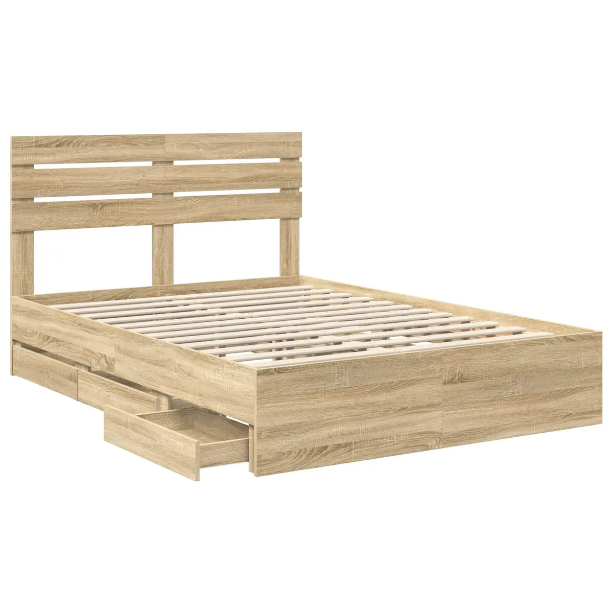 Bed Frame with Storage Drawer Modern 150 x 200 cm Brown Sonoma Oak