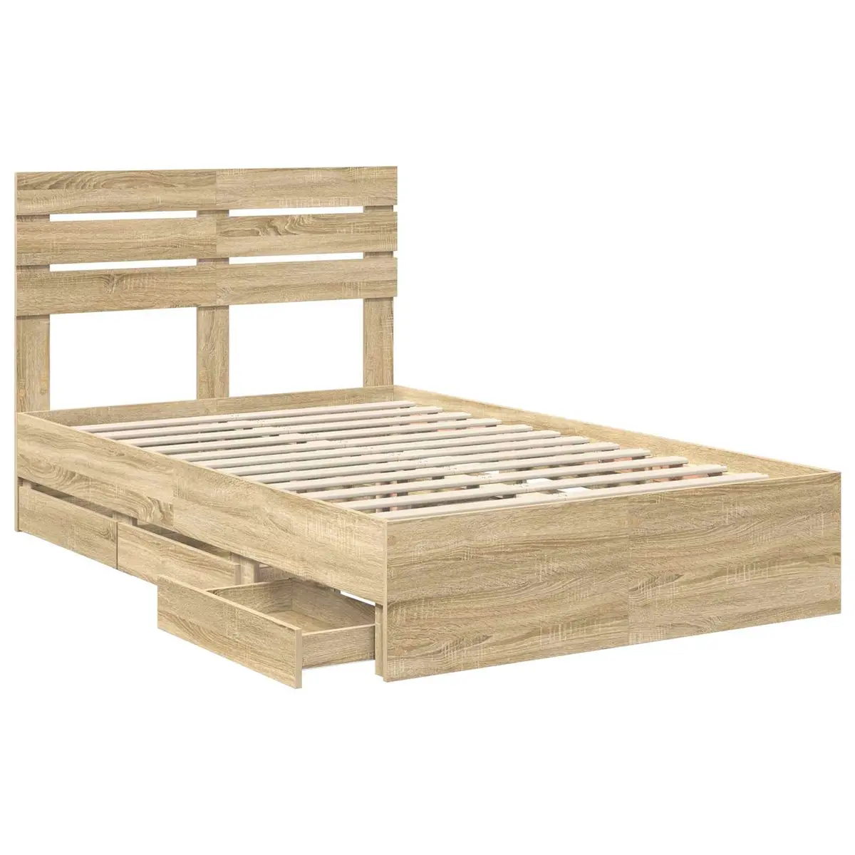 Bed Frame with Storage Drawer Modern 135 x 190 cm Brown Sonoma Oak
