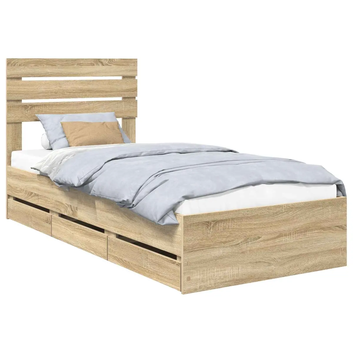 Brown Engineered Wood Bed Frame with Drawer