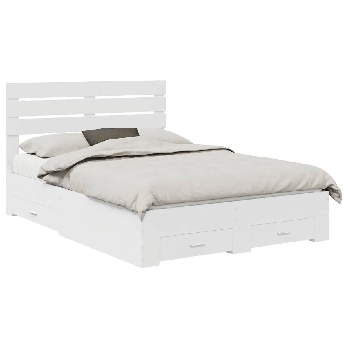 White Bed Frame with Storage Headboard