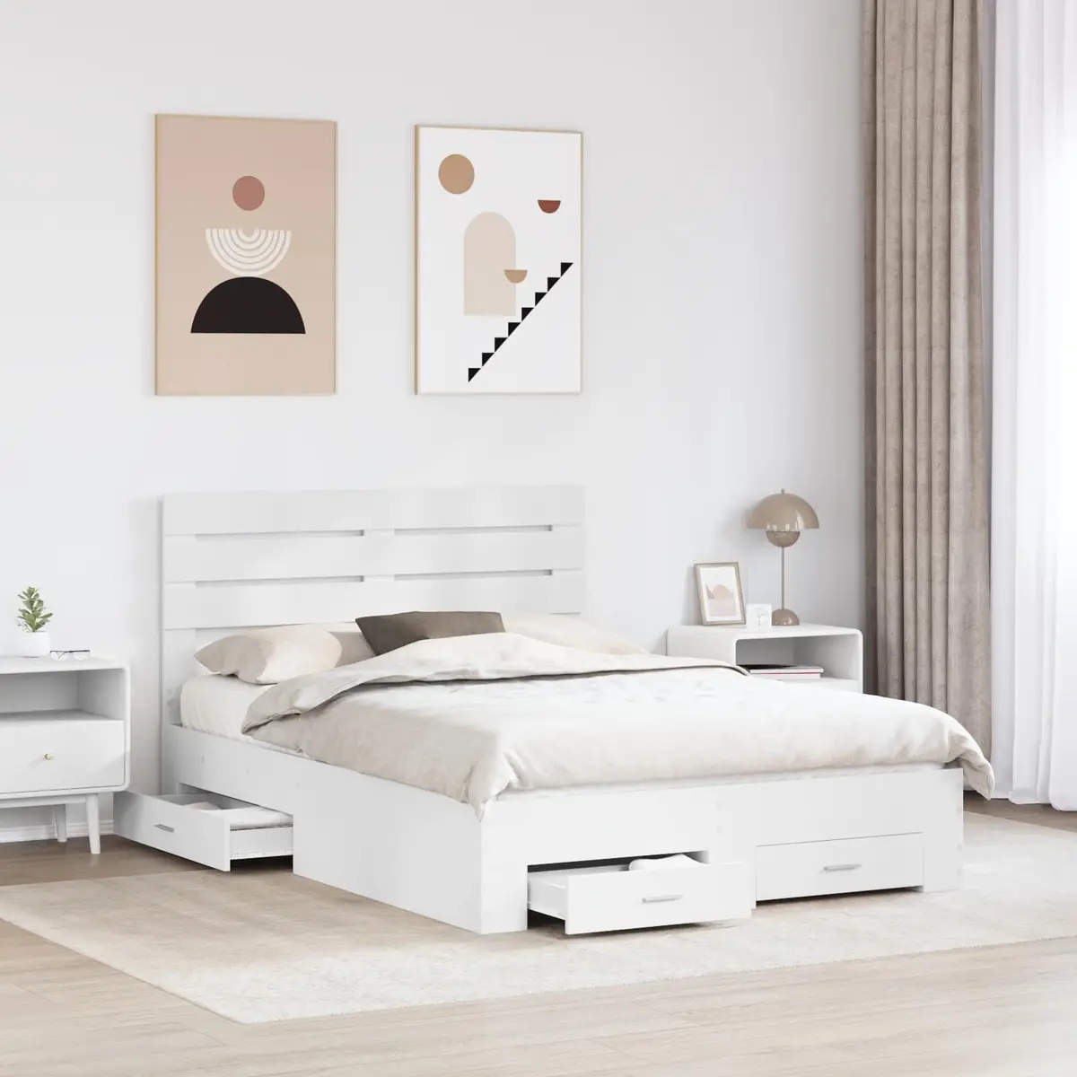 White Bed Frame with Storage Headboard