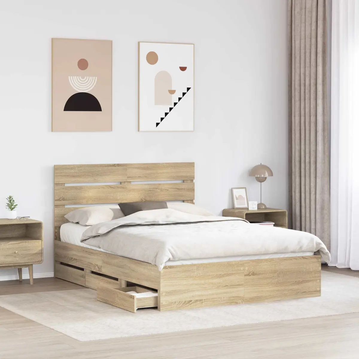 Bed Frame with Drawer Storage Modern 150 x 200 cm Sonoma Oak
