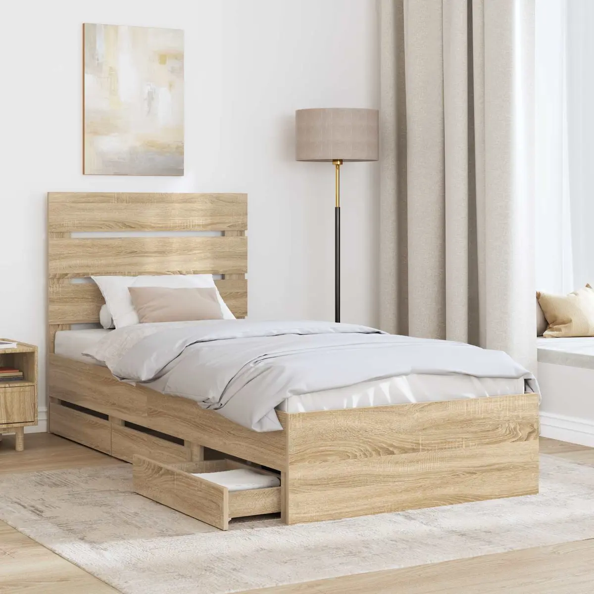 Bed Frame with Drawer Storage Modern 90 x 190 cm Sonoma Oak