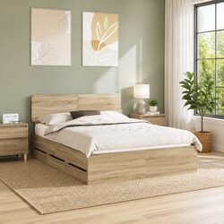 Bed Frame with Storage Drawers Modern Bedroom Furniture Engineered Wood