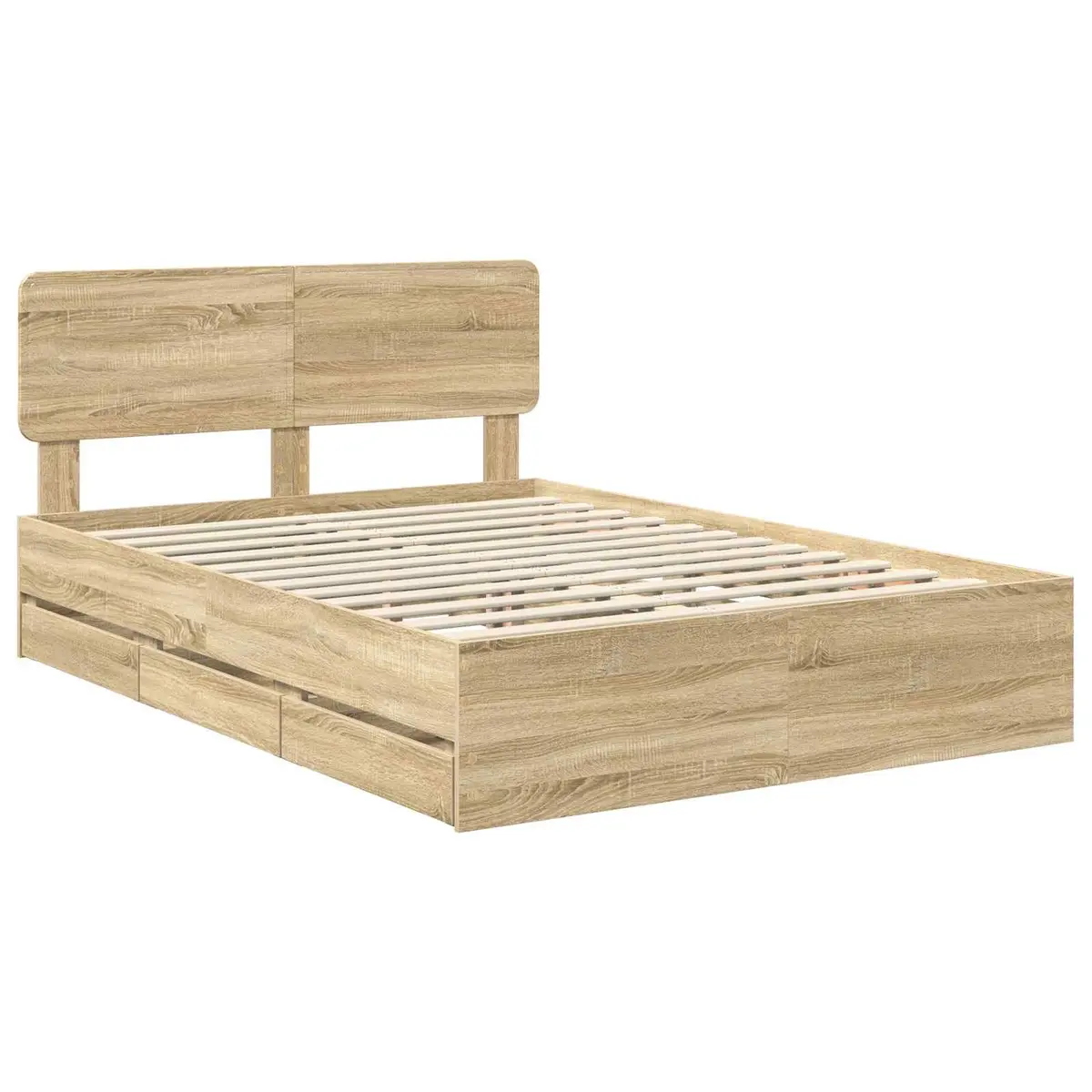 Bed Frame with Storage Drawers Modern Engineered Wood 150 x 200 cm Brown