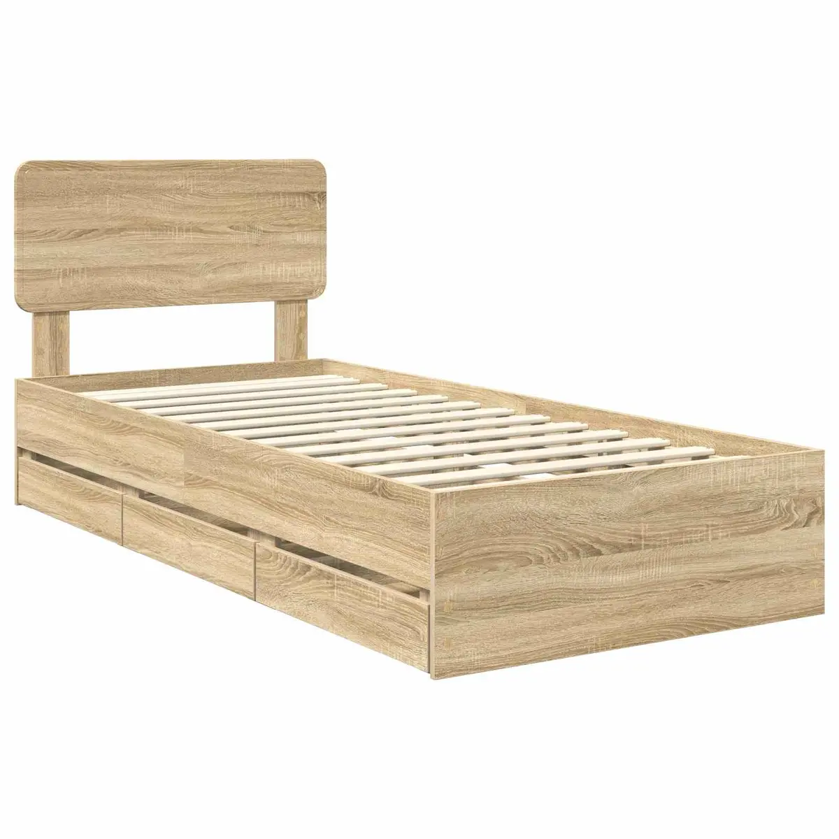 Bed Frame with Storage Drawers 90x190cm Brown Engineered Wood Slatted Base