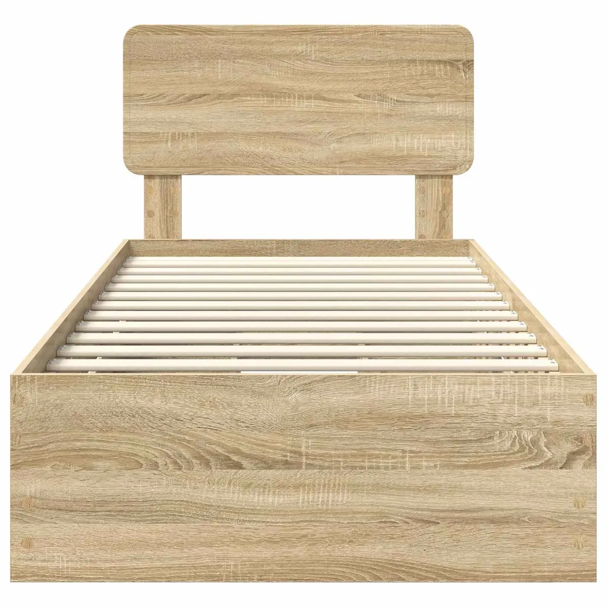 Bed Frame with Storage Drawers 90x190cm Brown Engineered Wood Slatted Base