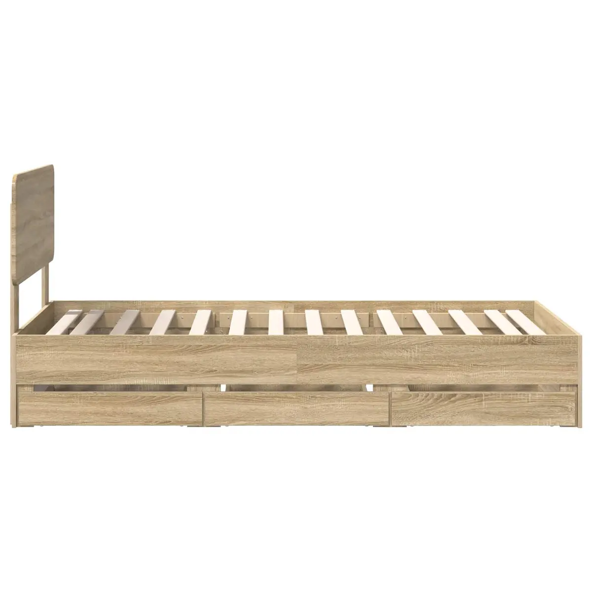 Bed Frame with Storage Drawers 90x190cm Brown Engineered Wood Slatted Base