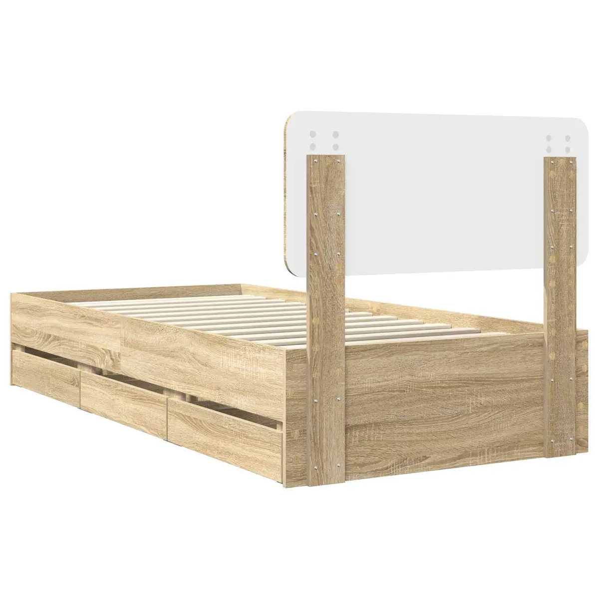 Bed Frame with Storage Drawers 90x190cm Brown Engineered Wood Slatted Base