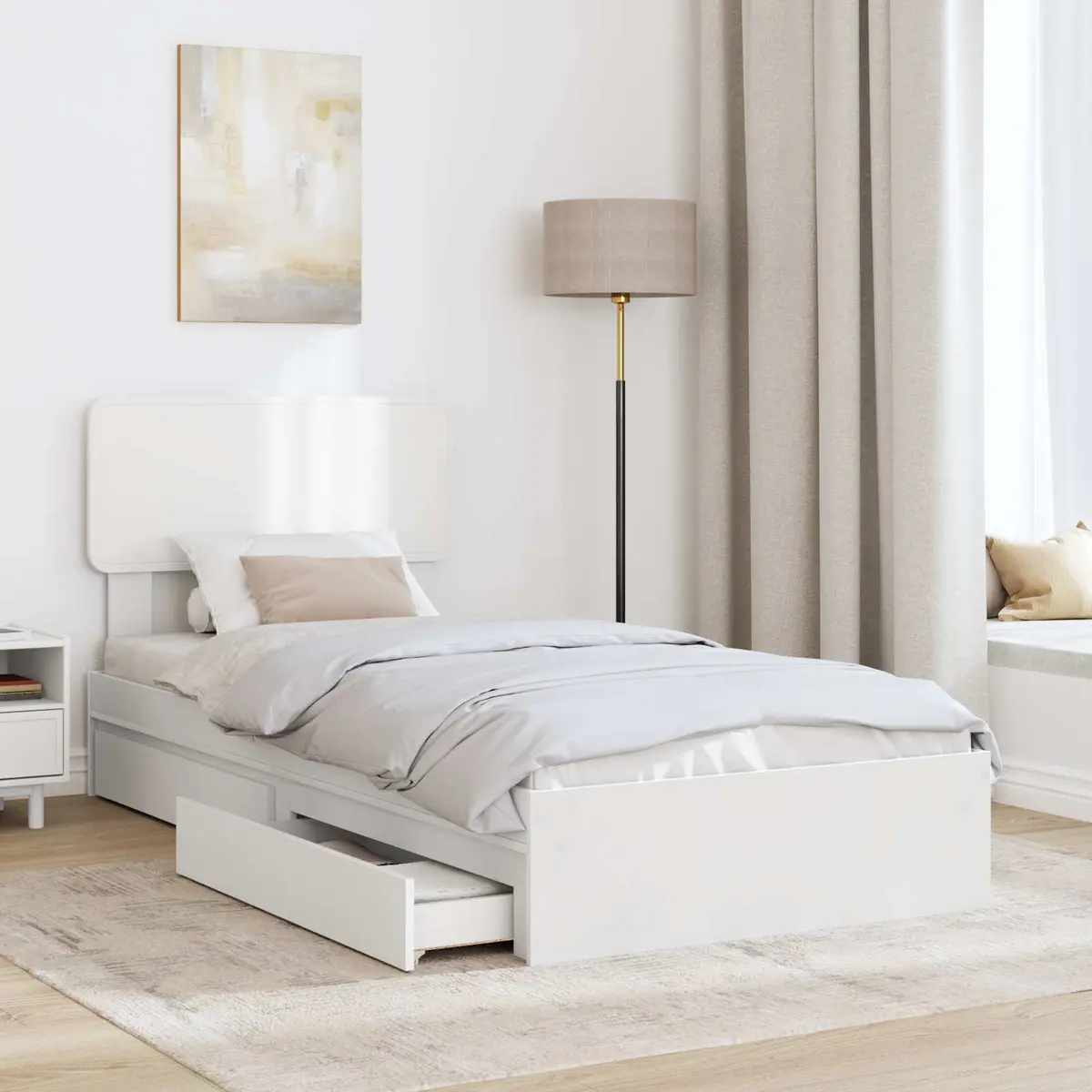 Storage Bed Frame with Drawer White 90 x 190 cm Engineered Wood Platform Bed