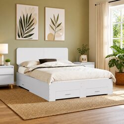 Reassuring White Bed Frame with Headboard and Drawers 150 x 200 cm