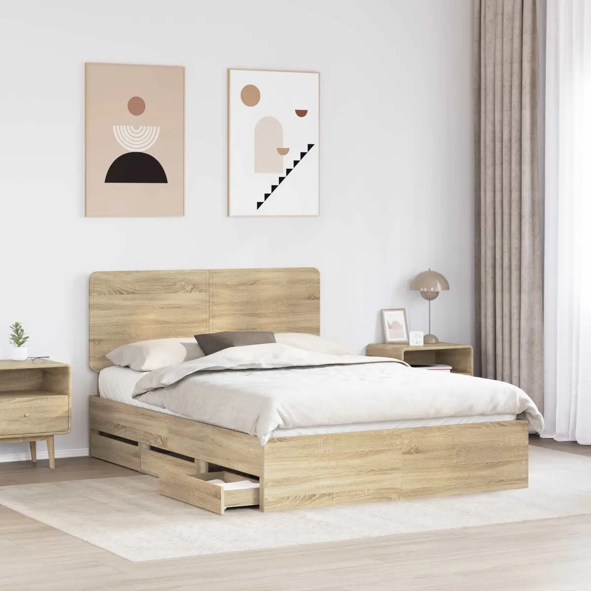 Sonoma Oak Bed Frame with Integrated Storage 150 x 200 cm