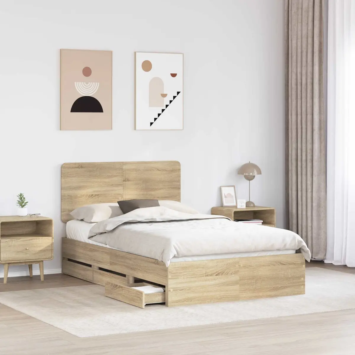 Bed Frame with Drawer Storage Engineered Wood 135 x 190 cm Sonoma Oak Brown