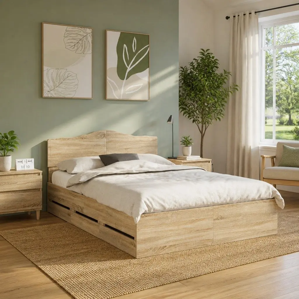Bed Frame with Storage Drawer 150 x 200 cm Sonoma Oak Engineered Wood