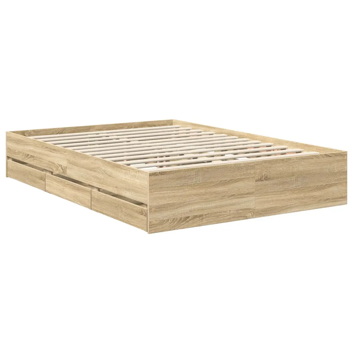 Bed Frame with Storage Drawer Engineered Wood 135 x 190 cm Brown Modern Design