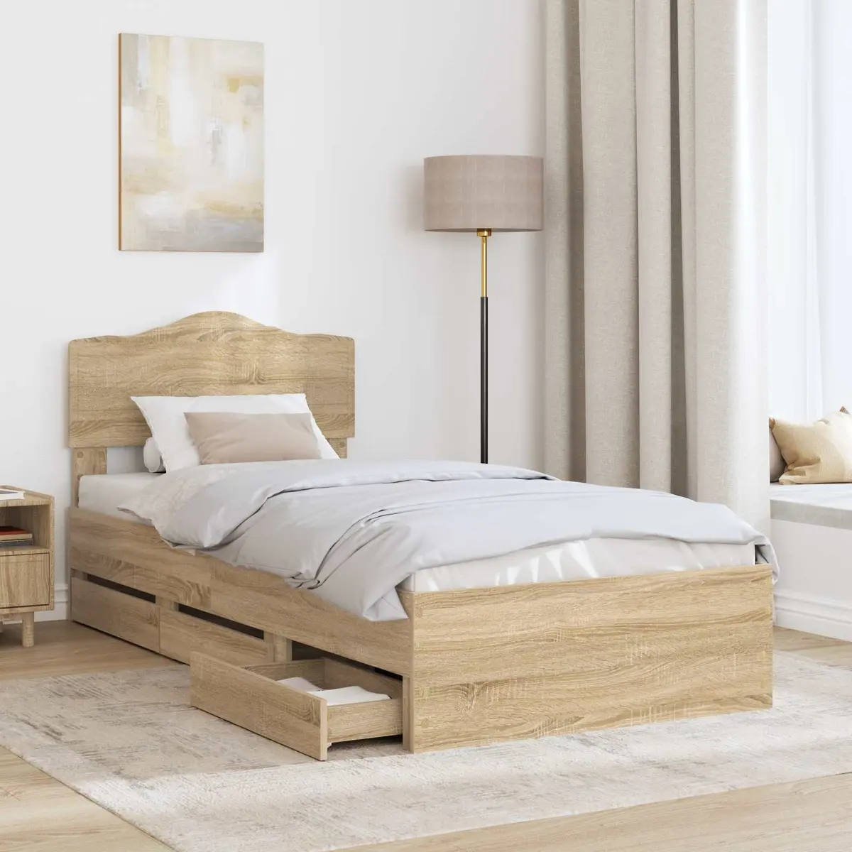 Bed Frame with Storage Drawer Modern 90 x 190 cm Sonoma Oak Engineered Wood