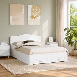 Bed Frame with Headboard and Storage Drawers White 150 x 200 cm Modern Design