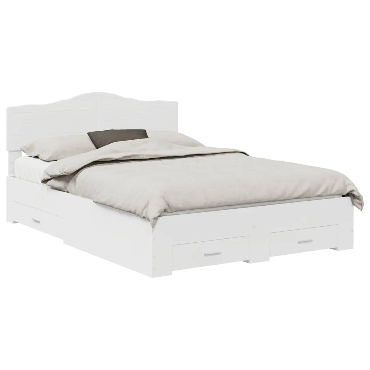 White Bed Frame with Storage Drawers and Headboard