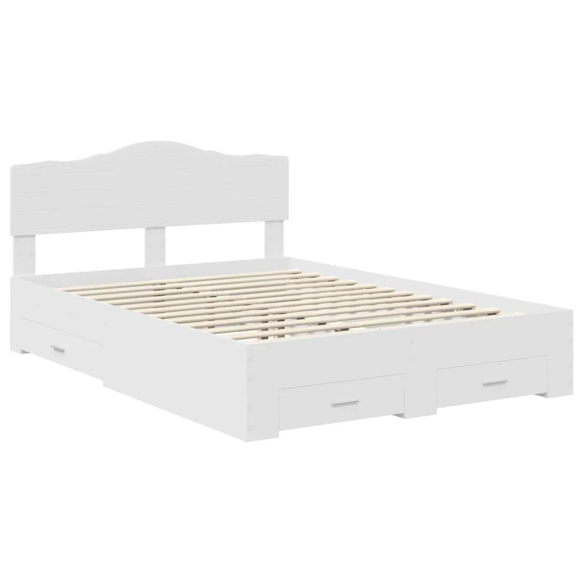 White Bed Frame with Storage Drawers and Headboard