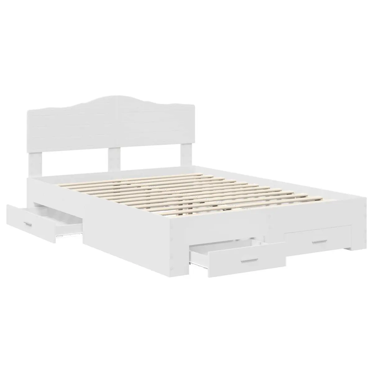 White Bed Frame with Storage Drawers and Headboard