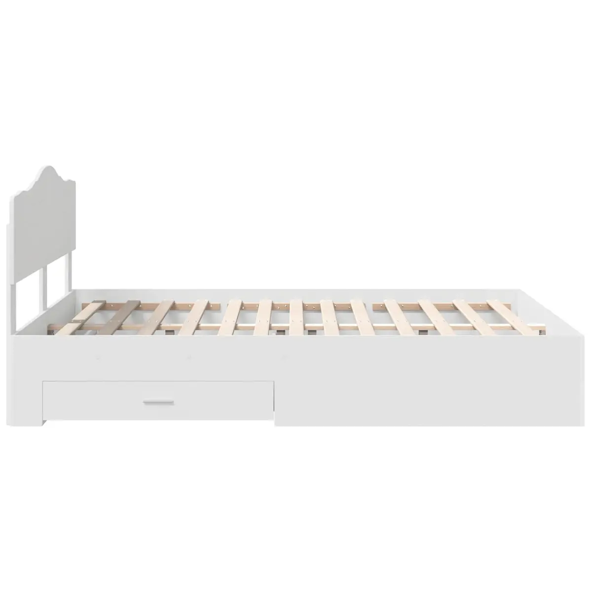 White Bed Frame with Storage Drawers and Headboard