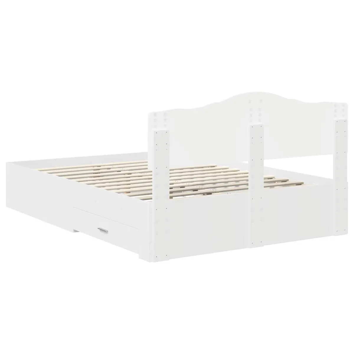 White Bed Frame with Storage Drawers and Headboard