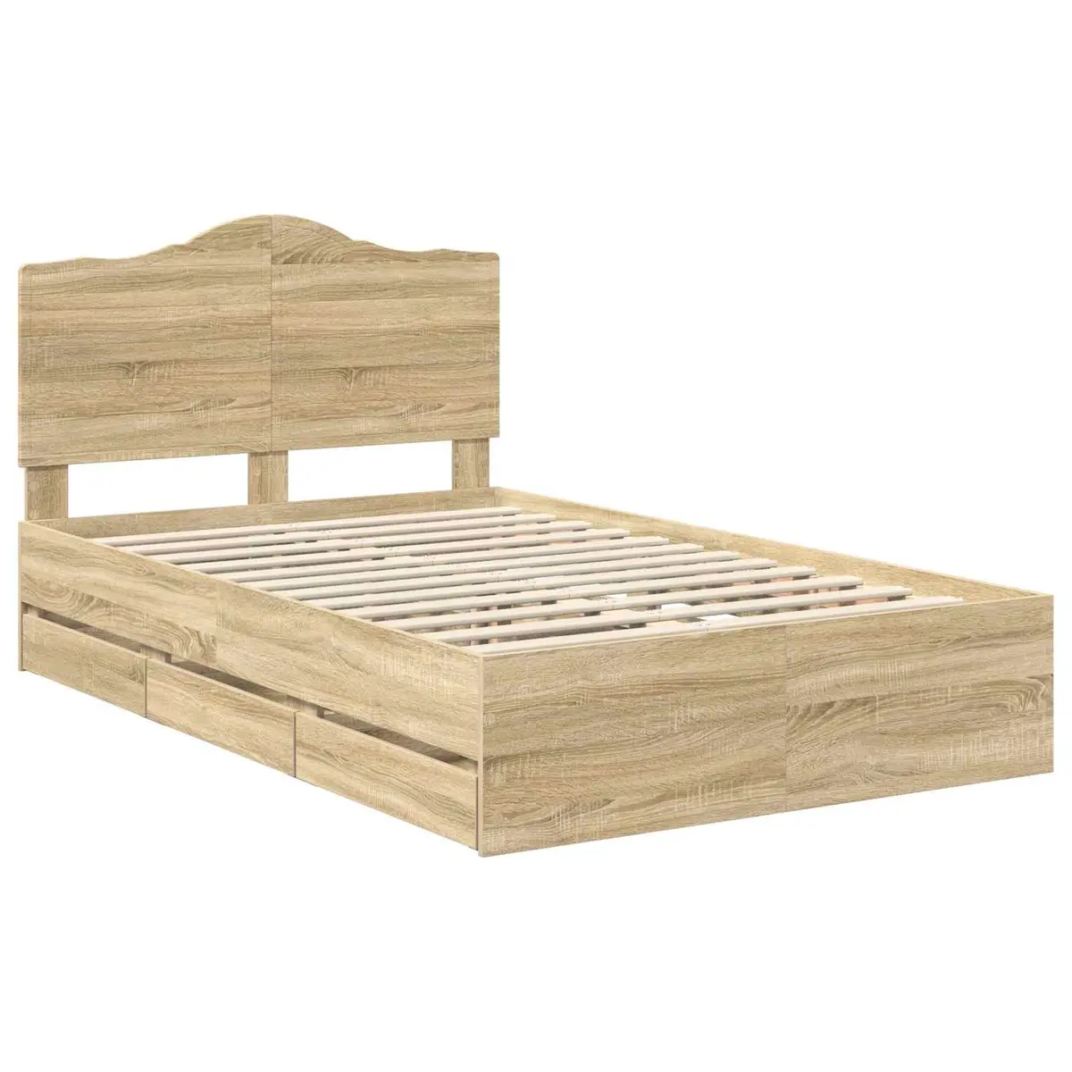 Bed Frame with Storage Drawer Modern 135 x 190 cm Engineered Wood Brown Sonoma Oak