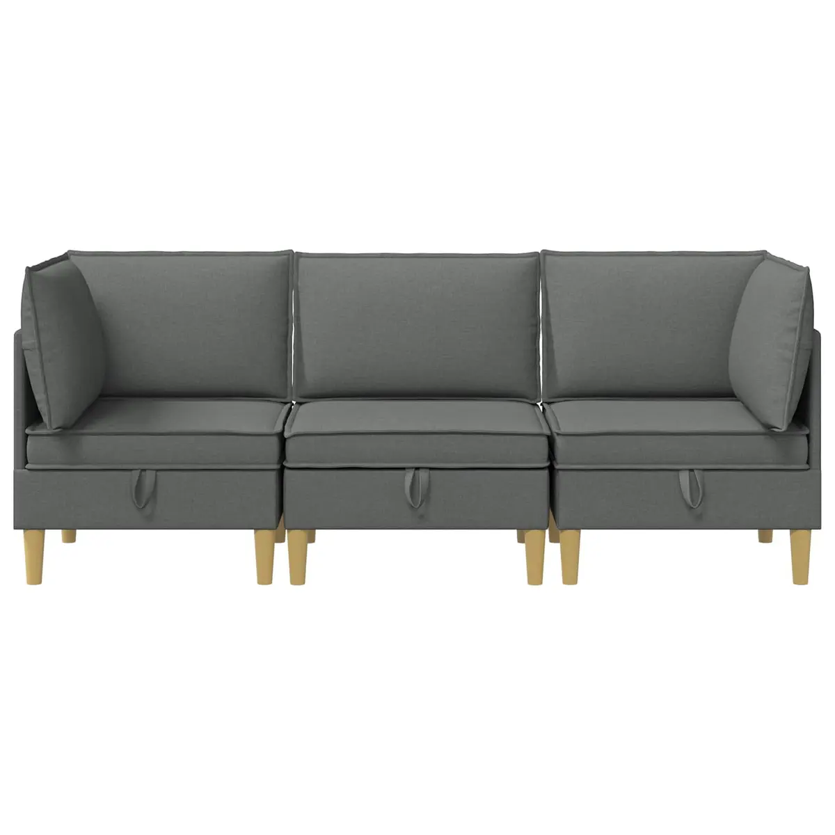 Modular Sofa Set Storage 3-Piece Grey Fabric Living Room Couch