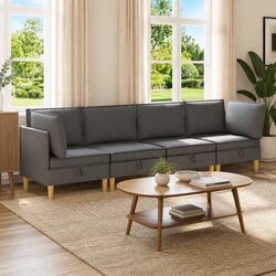 Modular Sofa Set 4 pcs Grey Fabric Storage Living Room Couch Contemporary Design