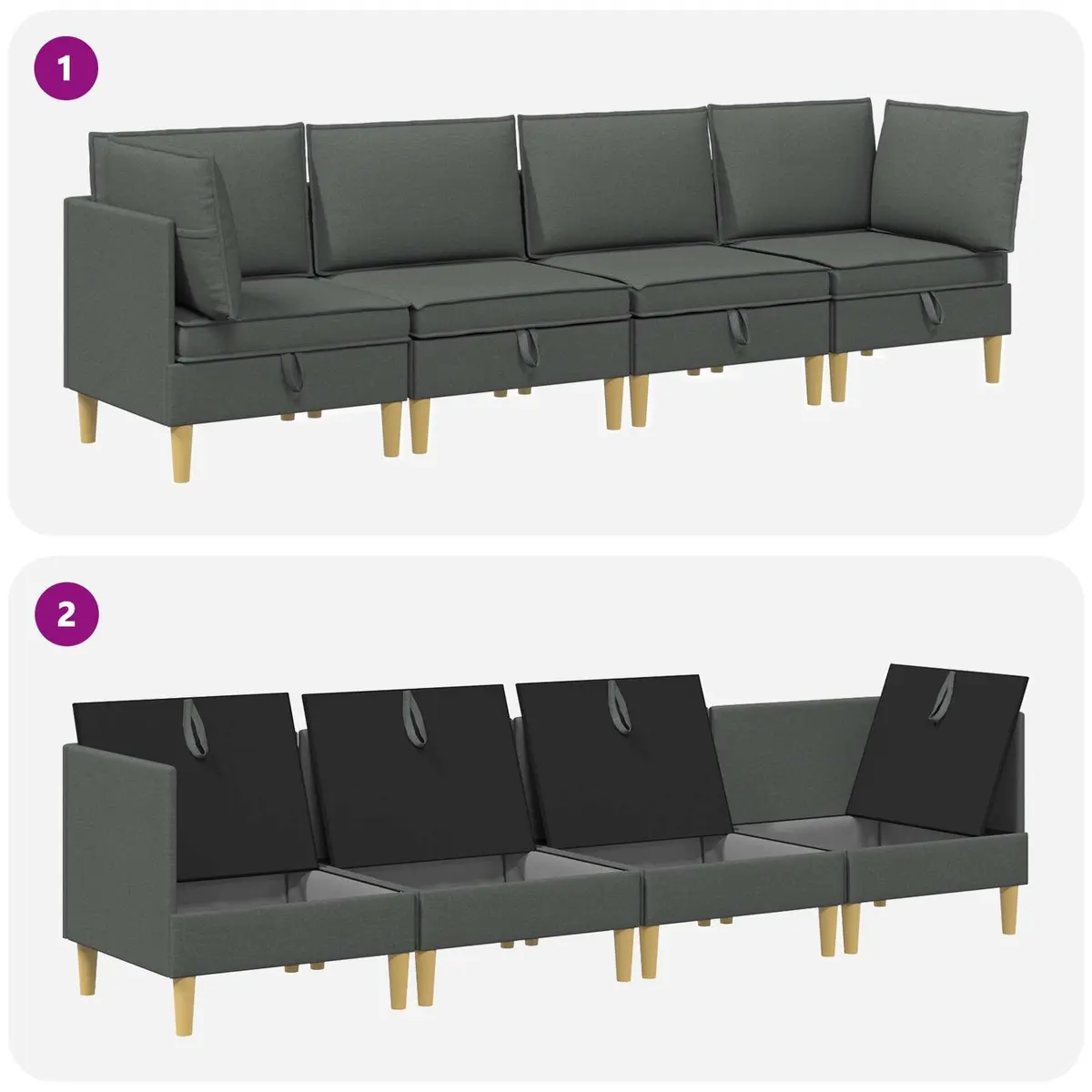 Modular Sofa Set 4 pcs Grey Fabric Storage Living Room Couch Contemporary Design