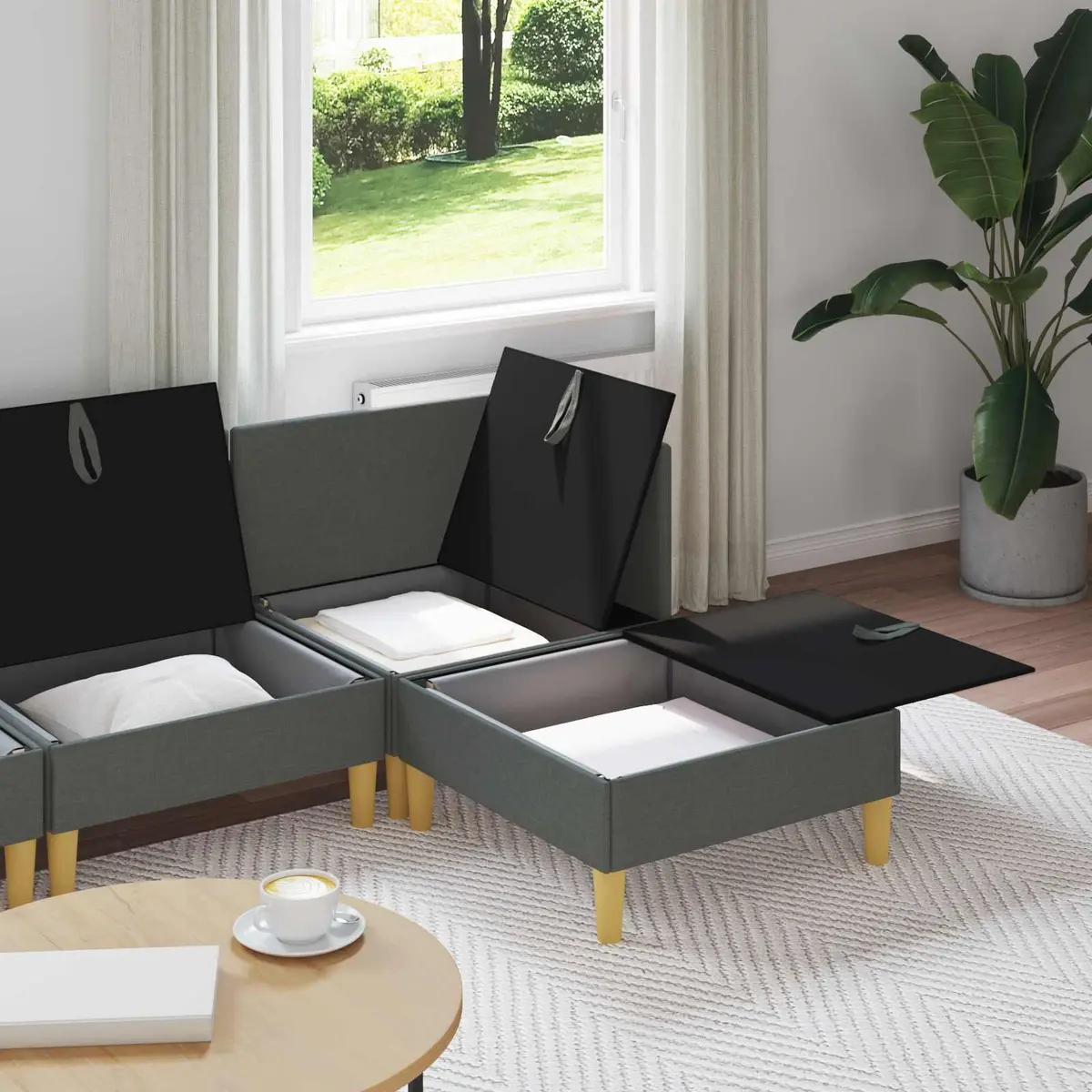 Modular Sofa Set Storage 4 Pieces Grey Fabric Living Room Sectional