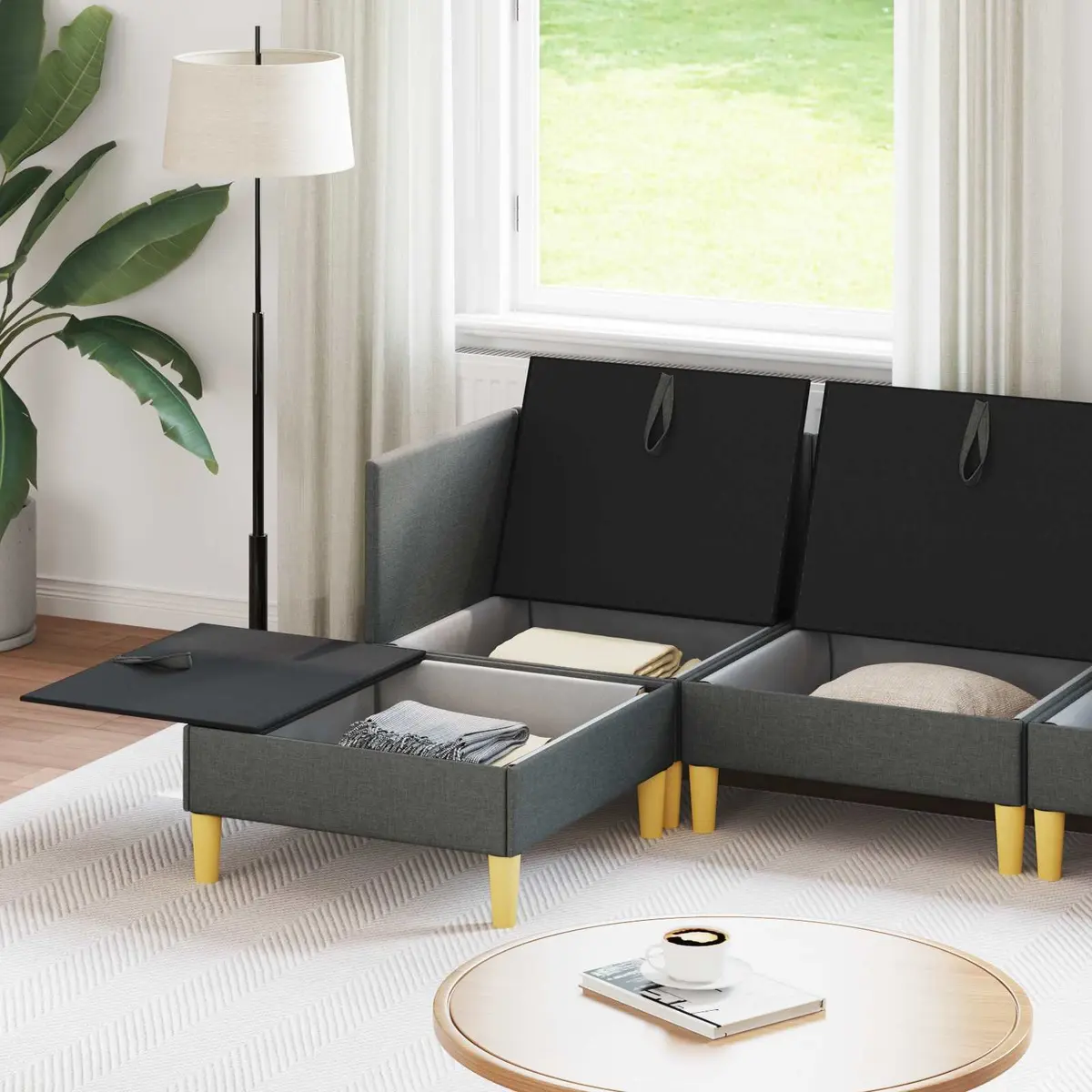 Modular Sofa Set 6 Pieces Grey Fabric Living Room Furniture