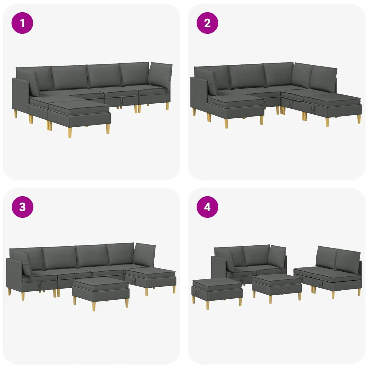 Modular Sofa Set 6 Pieces Grey Fabric Living Room Furniture