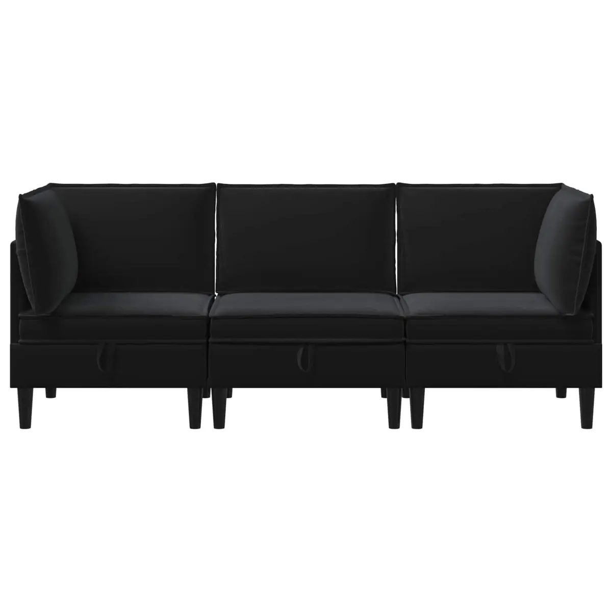 Living Room Furniture Set Modern Cushioned Seating 3 Piece Black Velvet