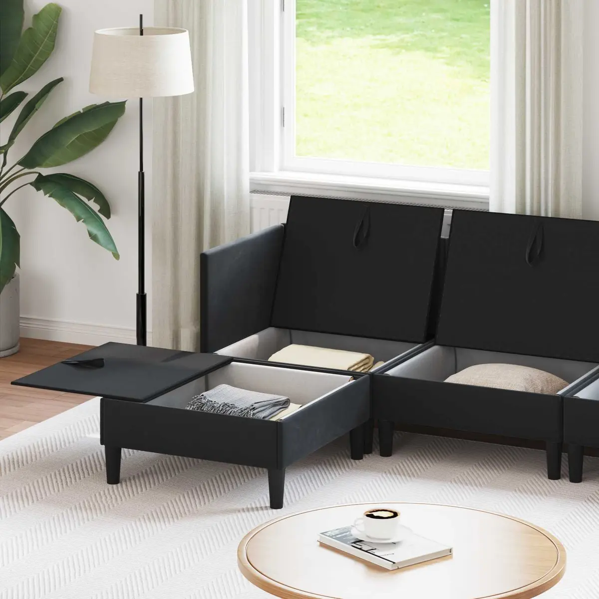 5 Piece Velvet Sofa Set for Living Room with Storage Black