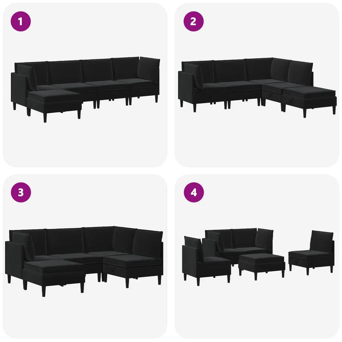 5 Piece Velvet Sofa Set for Living Room with Storage Black