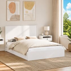 Reliable White Bed Frame with Headboard, Stylish Storage Solution 150 x 200 cm