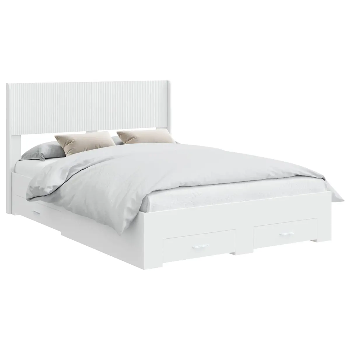 White Bed Frame 150x200cm with Storage Compartments Slatted Base Modern Design