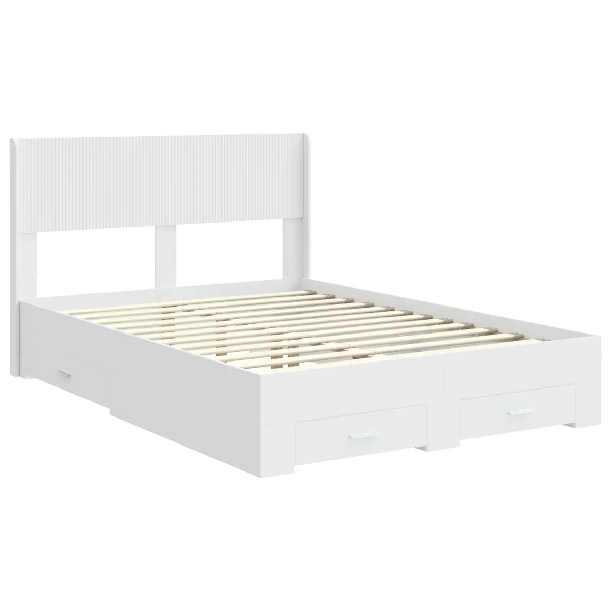 White Bed Frame 150x200cm with Storage Compartments Slatted Base Modern Design